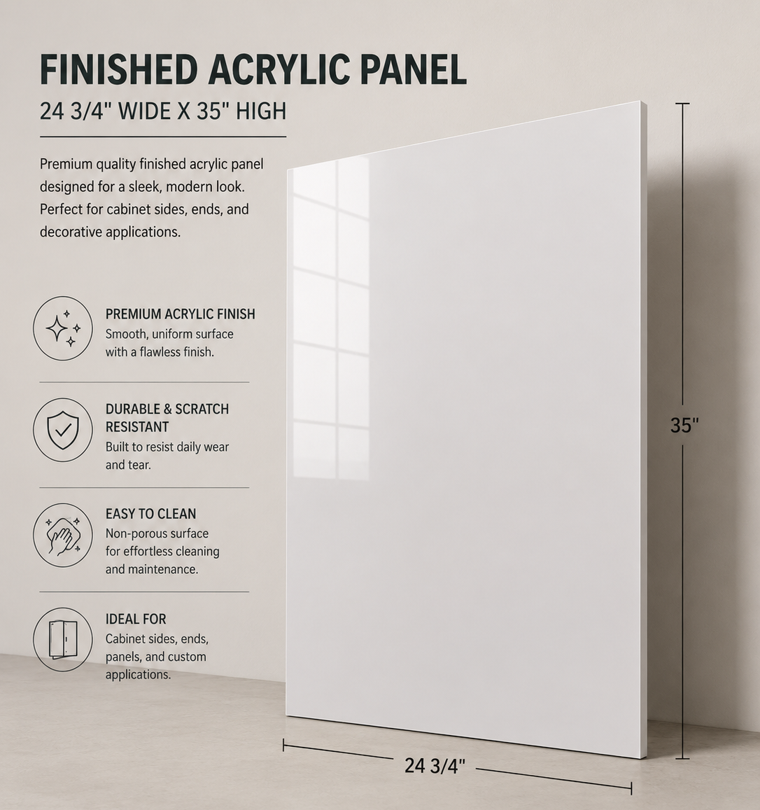 Base Cabinet Acrylic Finished Side Panel - 24 3/4" Wide X 35" High
