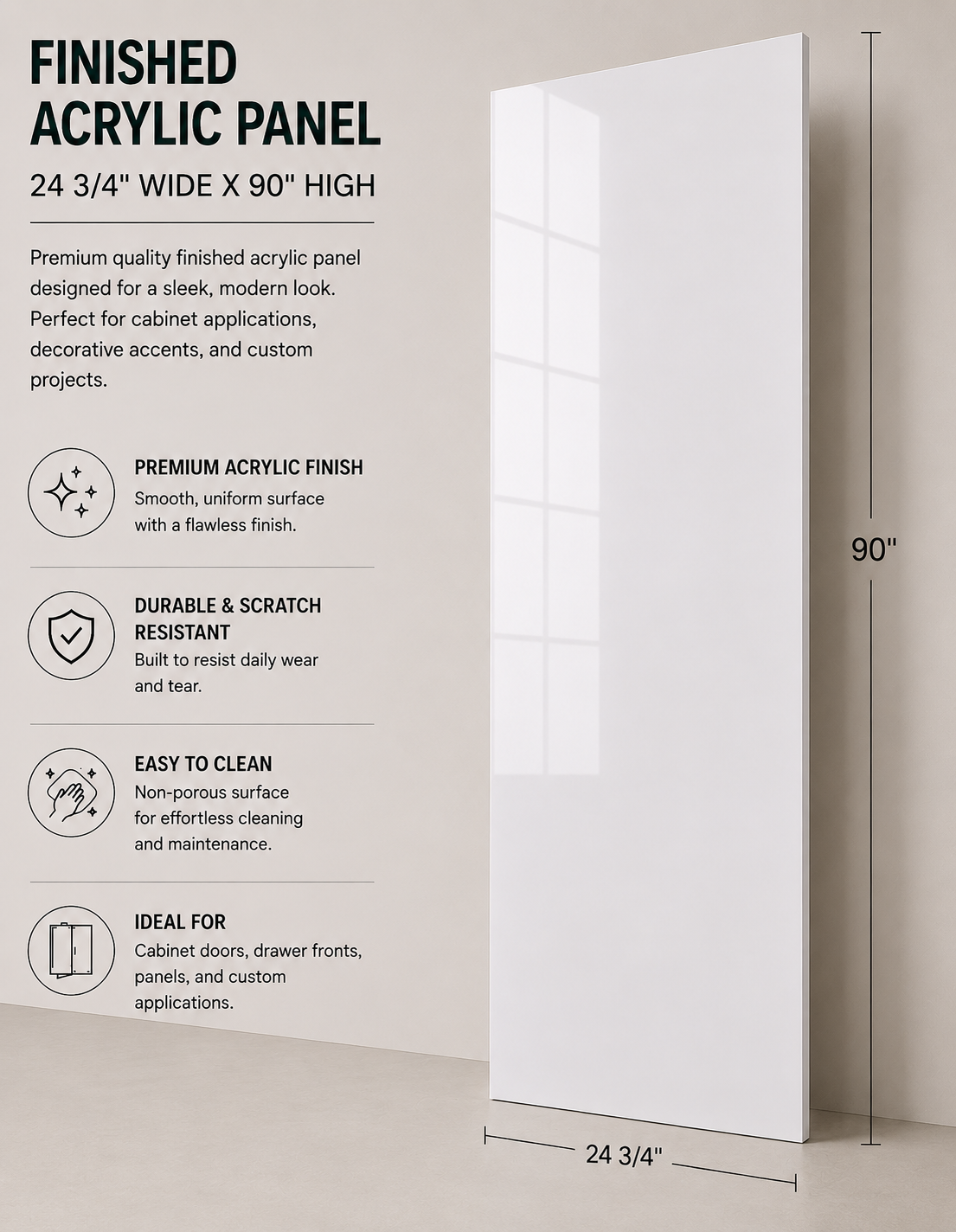 Pantry Acrylic Finished Side Panel - 24 3/4" Wide X 90" High