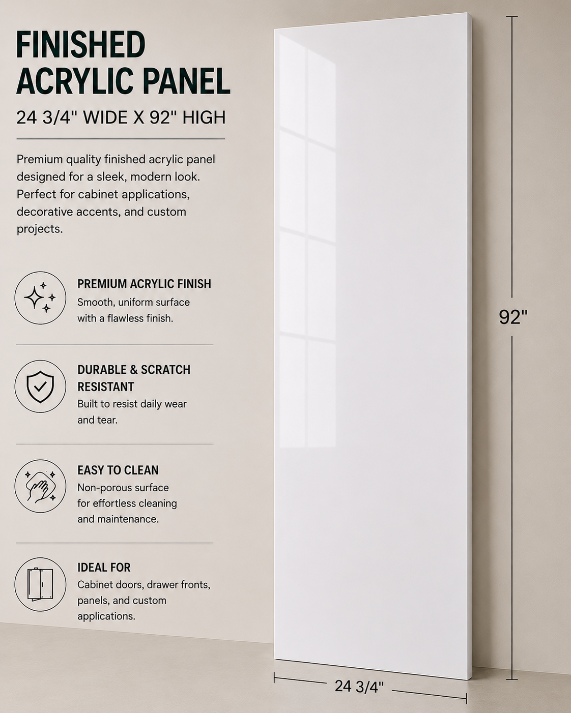 Pantry Acrylic Finished Side Panel - 24 3/4" Wide X 92" High