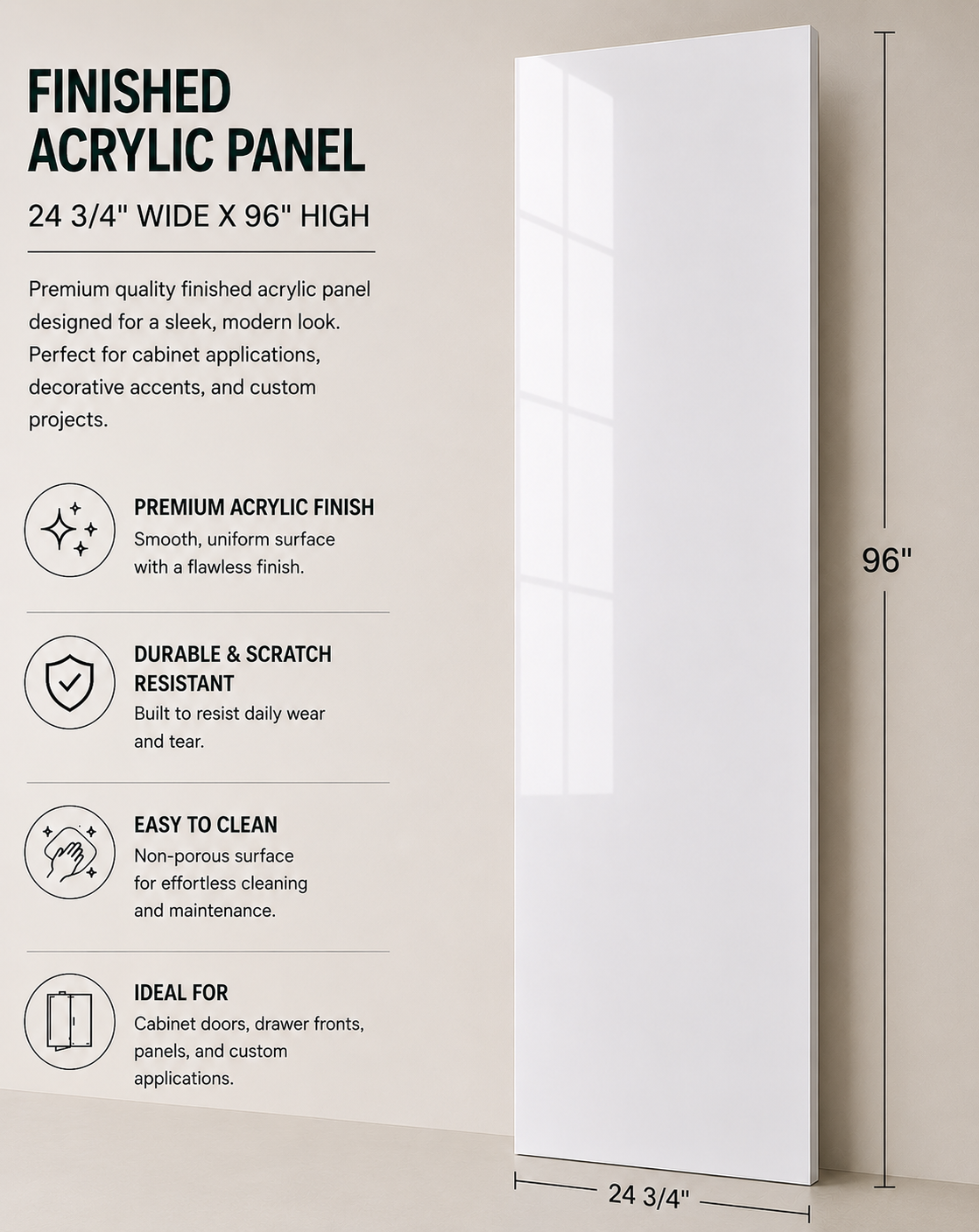 Pantry Acrylic Finished Side Panel - 24 3/4" Wide X 96" High