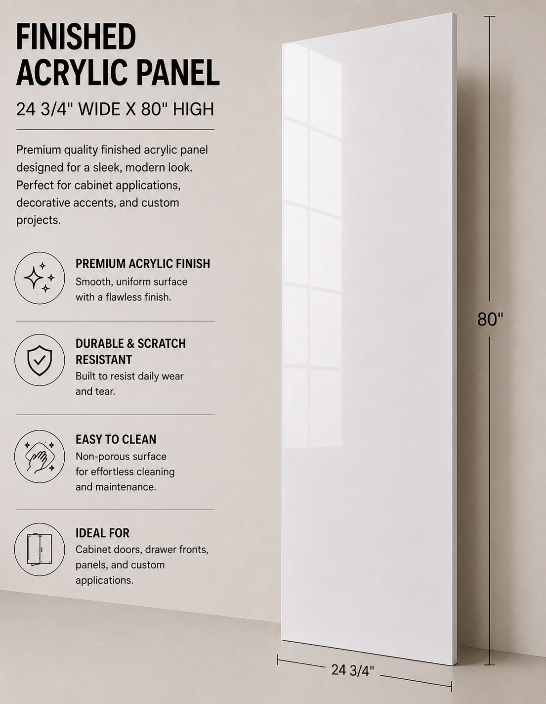 Pantry Acrylic Finished Side Panel - 24 3/4" Wide X 80" High