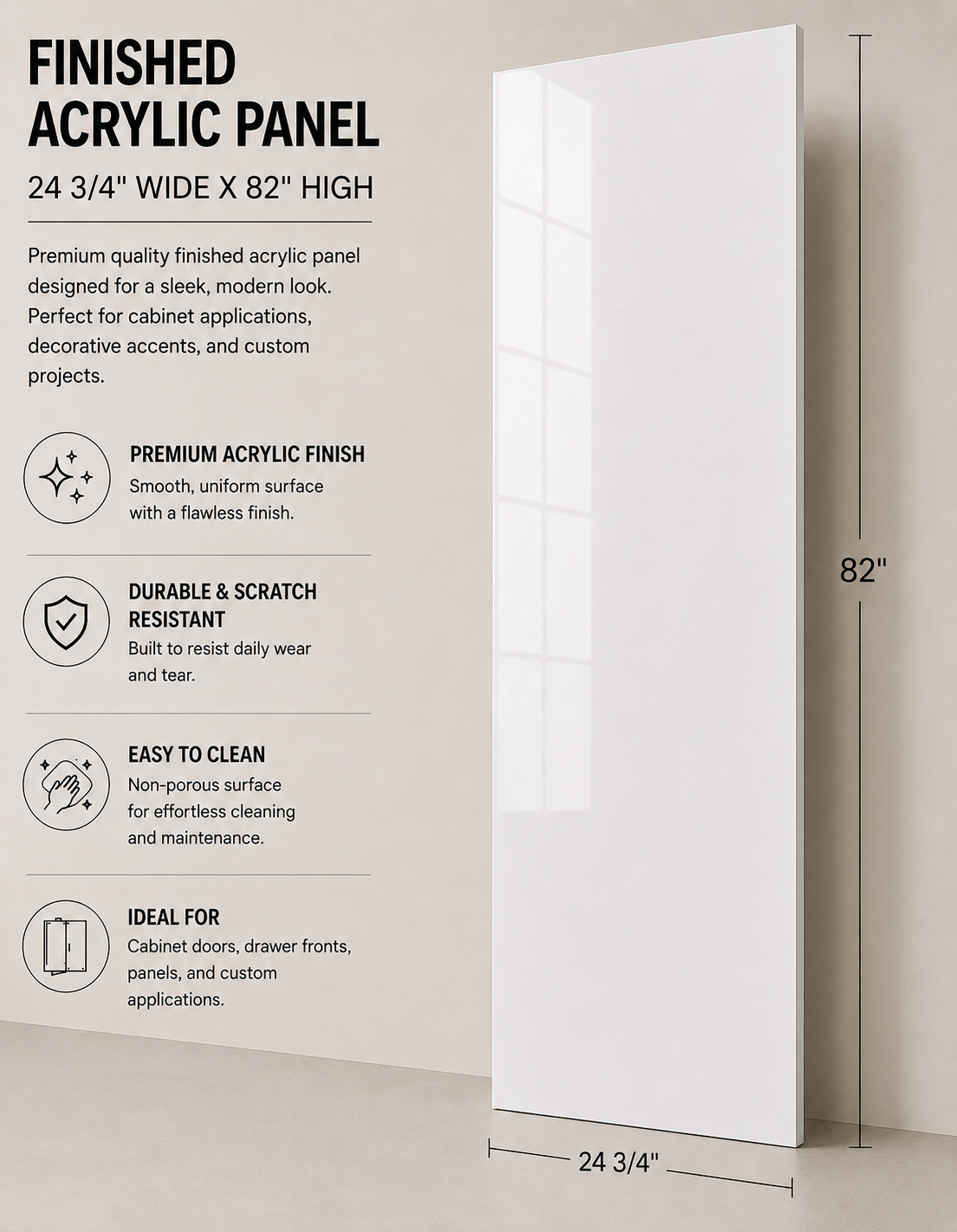 Pantry Acrylic Finished Side Panel - 24 3/4" Wide X 82" High